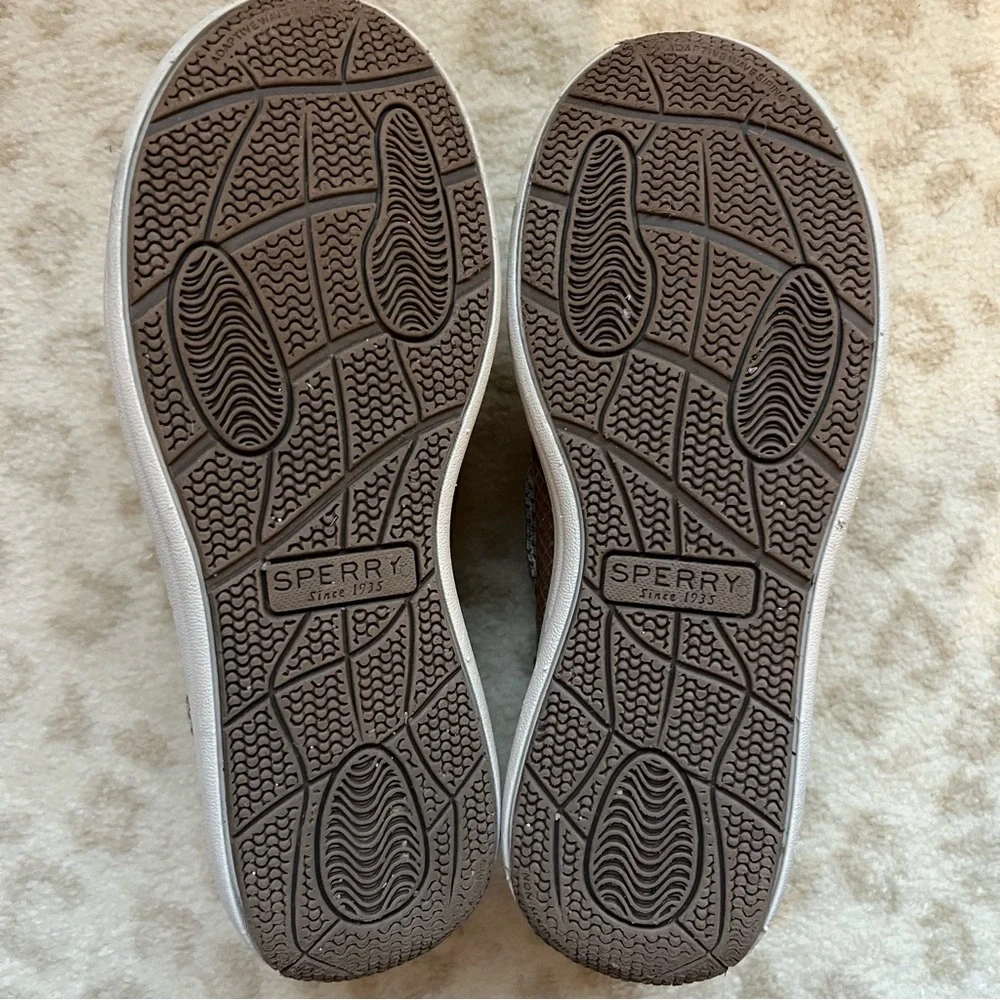 Sperry Tan Boat Shoes with White Stitching - Picture 6 of 8